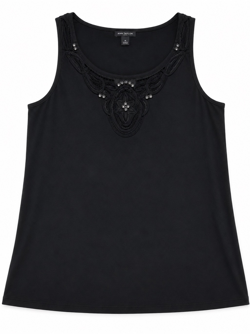 Ann Taylor Black Embellished Rhinestone Tank Top Soutache M